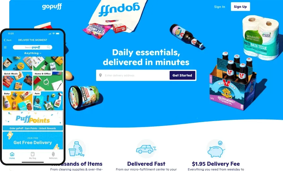 Gopuff website and app