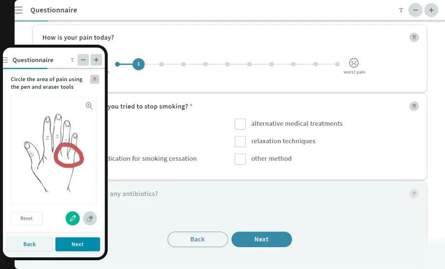 Idana questionnaire screens