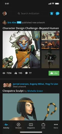 ArtStation navigation screen