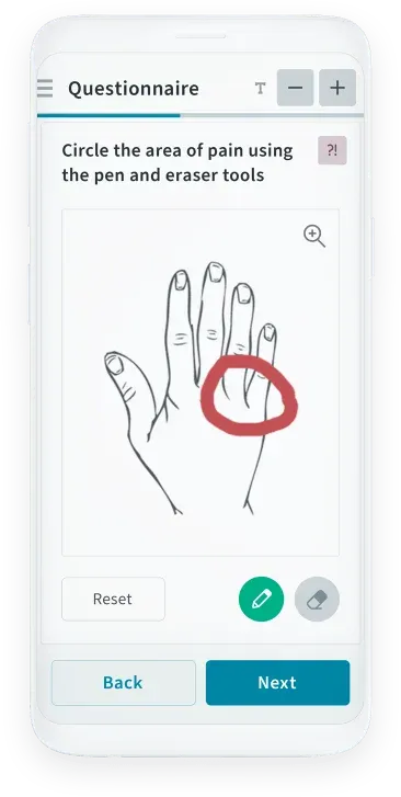 Idana PWA, questionnaire screen